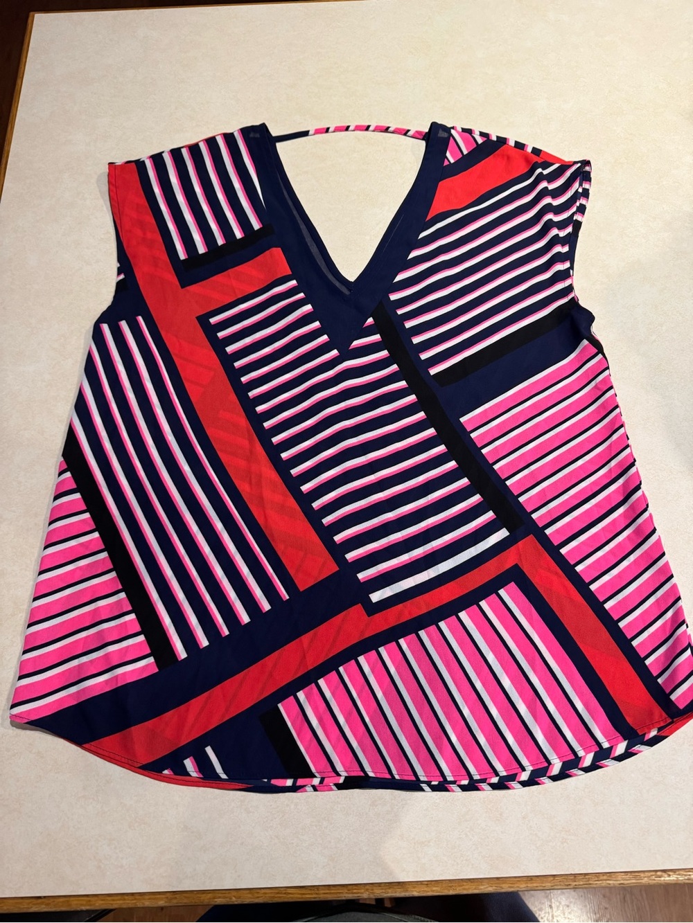 Express Striped V-Neck Tank Top in Pink, Navy & Red